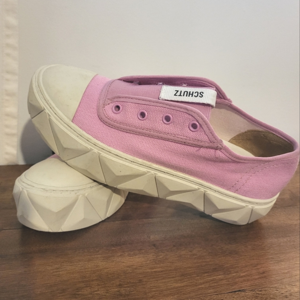 SCHUTZ Pink Platform Canvas Slip-On Sneakers